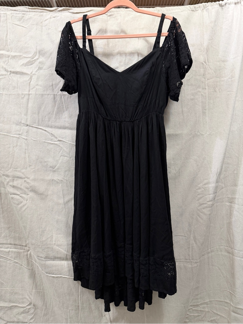 torrid Black Lace Sleeve High-Low Midi Dress